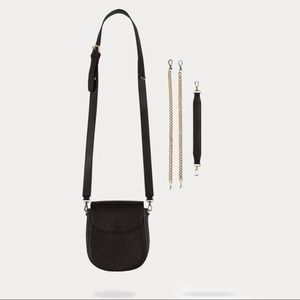 Bandolier Shay Bag in black leather with gold chain